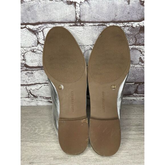 Lucky Brand Metallic Silver Leather Slip On Loafers Flats Shoes Women 11M US/43 - Picture 6 of 16